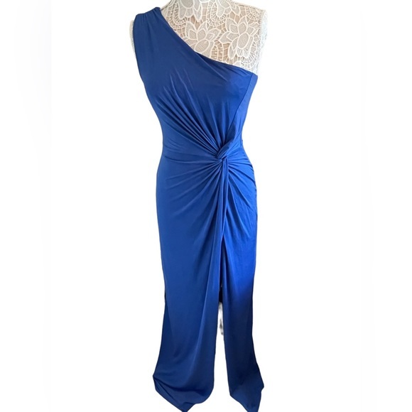 Soprano‎ one shoulder ruched high split twist front body con dress Sz. M - Picture 5 of 12